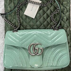 Gucci Medium Marmont Python Embossed Green Leather